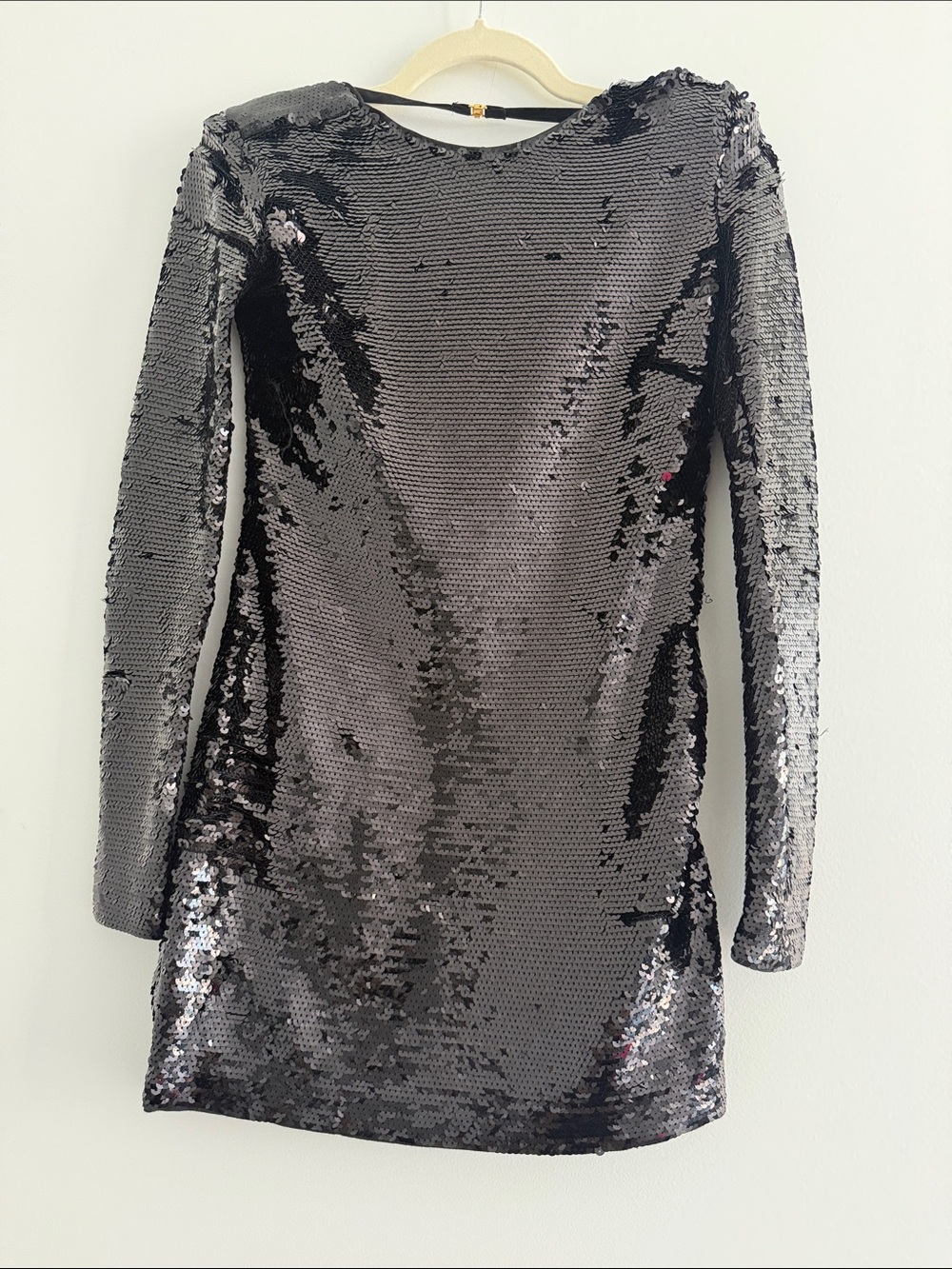 Frame Denim Black Sequin Long-Sleeve Mini Dress